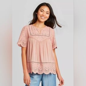 Knox Rose Eyelet Embroidered Boho Top, Size Small, GUC